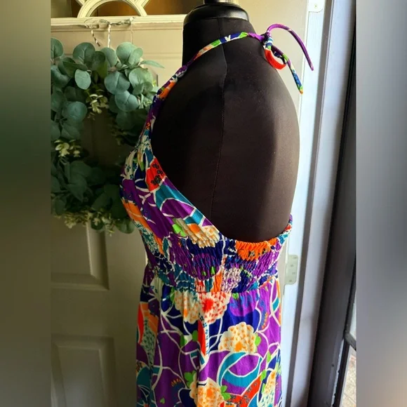 Vintage Keene Sportwear Hawaii tropical smocked halter maxi dress, size small - Picture 6 of 14